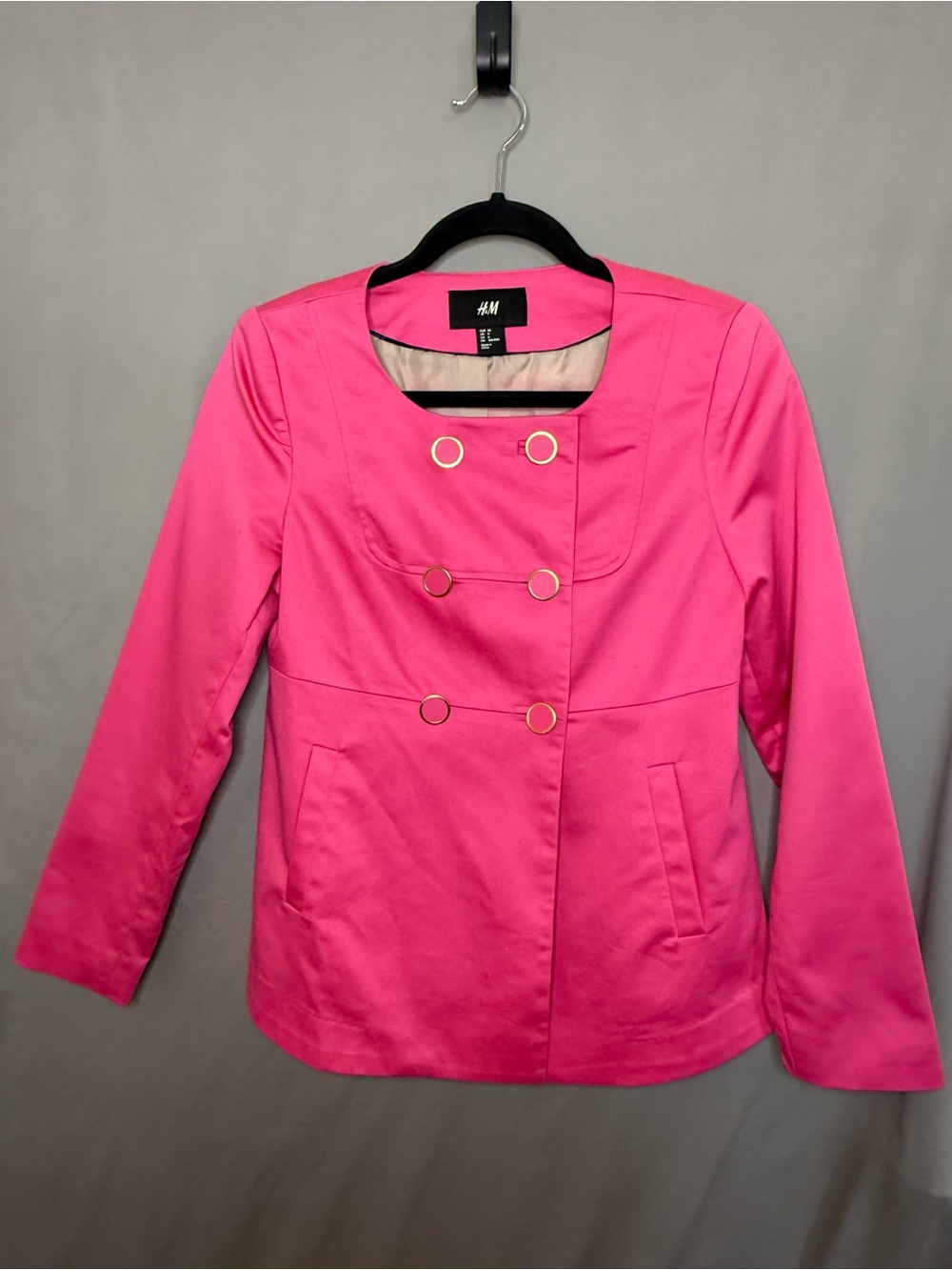 H&M Hot Pink Gold Button Fitted A-Line Blazer Women’s Size 6